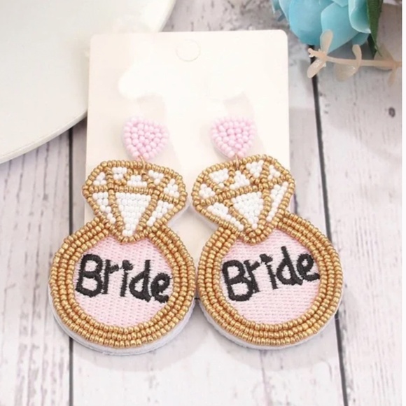 ❤️❤️FREE Beaded Bride Shimmer Hipster Pearl Faux Star Wedding Chic Ring Earrings - Picture 4 of 5